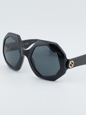 Gucci GG1242S 001 Women Sunglasses Black Geometric Frame, Grey Lenses